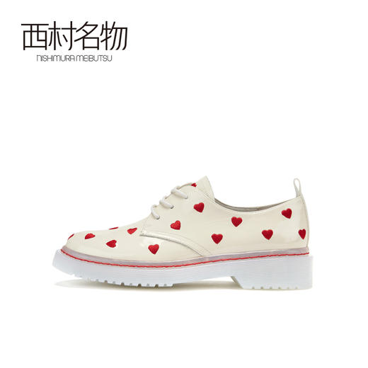 西村名物刺绣爱心小皮鞋 2020春夏新款 软漆皮厚底女低帮鞋13471 商品图2