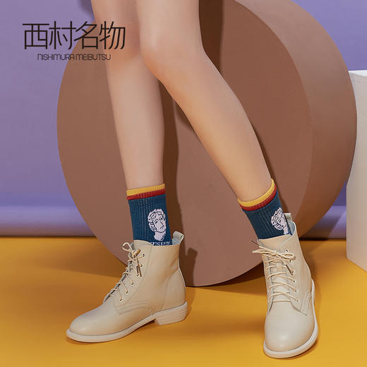 西村名物2020秋冬季新款休闲短靴女时尚复古系带马丁靴T29DS42641 商品图2