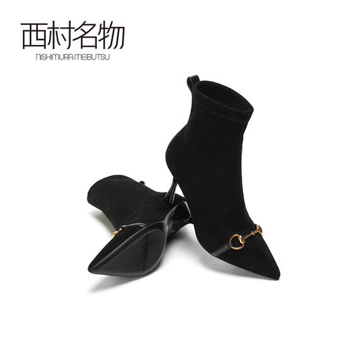 西村名物2020冬季新款高跟女靴尖头金属扣设计气质时装靴T20DS41571 商品图2