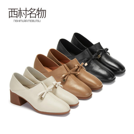 西村名物时尚休闲单鞋女2020春季新款纯色简约中跟小皮鞋30011 商品图4