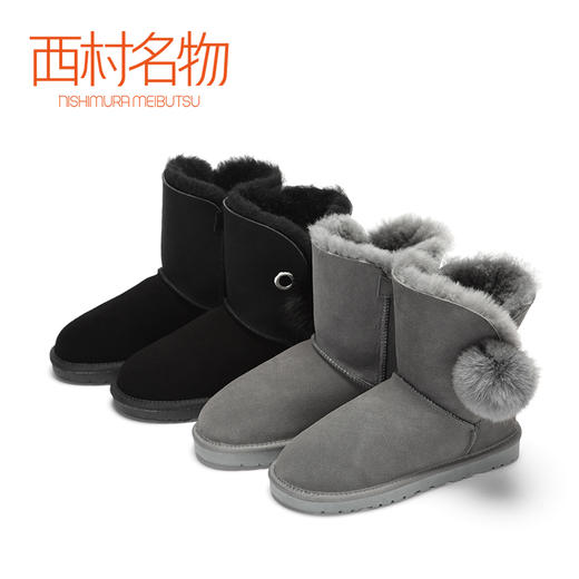 西村名物雪地靴女防滑耐磨中筒女靴子加厚毛毛短靴时尚休闲T274C44701 商品图3