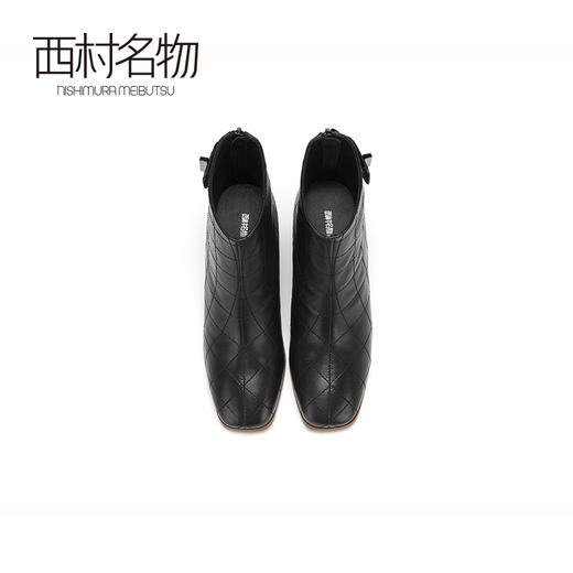 西村名物2020冬季新款短靴女皮质粗跟气质格纹高跟时装靴T20DS40971 商品图2