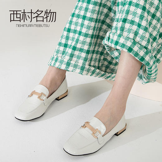 西村名物2020春款舒适方头复古马衔扣低跟平底乐福鞋女T20AM17891 商品图1