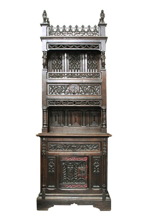 亨利二世式橡木雕花二体柜 商品图0