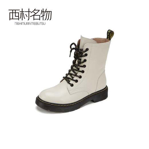 西村名物2020冬季新款牛皮马丁靴加绒平底百搭女靴T29DC44951 商品图1