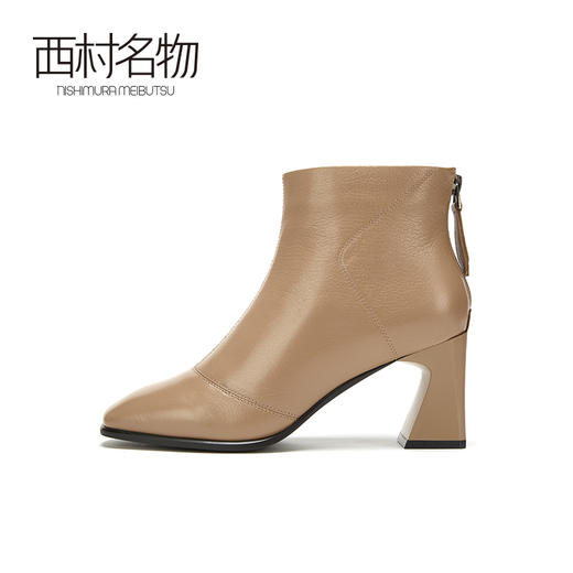 西村名物2020冬季新款女时装靴鹿皮革净版粗跟时尚休闲短靴T20DS41561 商品图1