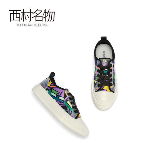 西村名物2020秋季新款小白鞋女织物系带俏皮涂鸦休闲板鞋31721 商品图2