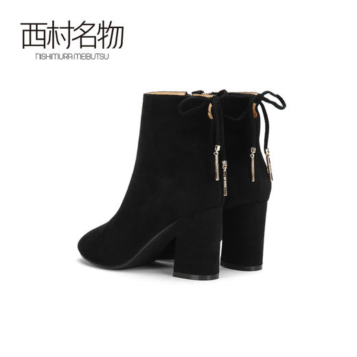 西村名物时装短靴女保暖毛毛中跟复古粗跟尖头2020春夏新款T284S43031 商品图3