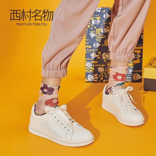 西村名物2020春季新款休闲板鞋小白鞋舒适平底百搭潮趣猫耳T29CM30081 商品图2