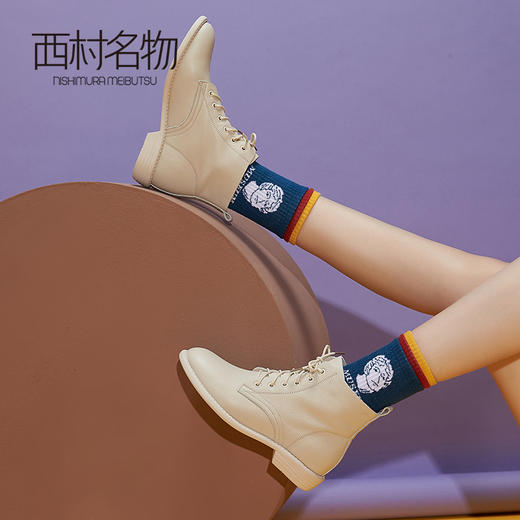 西村名物2020秋冬季新款休闲短靴女时尚复古系带马丁靴T29DS42641 商品图0