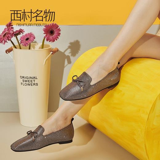 西村名物休闲低跟乐福鞋女一脚蹬秋季新款时尚水钻蝴蝶结T29CM32661 商品图0