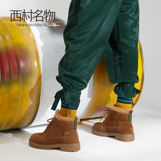 西村名物马丁靴女冬季新款加绒保暖短靴复古磨砂皮女鞋T284S44431 商品图1