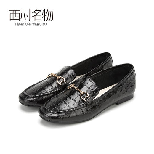 西村名物2020春款舒适英伦风马衔扣石头纹圆头乐福鞋女T20AM18021 商品图3