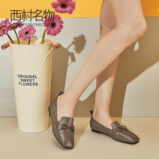 西村名物休闲低跟乐福鞋女一脚蹬秋季新款时尚水钻蝴蝶结T29CM32661 商品图1
