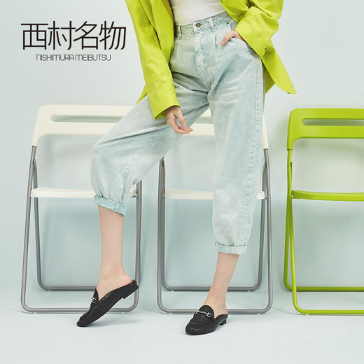 西村名物2020新品鳄鱼纹低跟包头穆勒鞋女士方跟金属扣拖鞋16191 商品图2