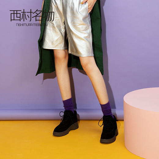西村名物2020冬季新款ins潮绒面厚底舒适短靴老爹鞋女T29DF40181 商品图3