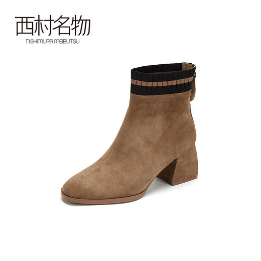 西村名物短靴女2020新款时尚高跟女靴中筒粗跟拉链靴子女冬T29DS43221 商品图1