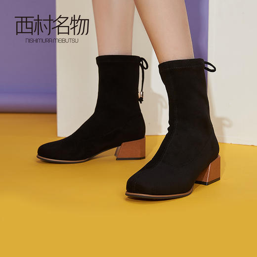 西村名物2020冬季新款时尚舒适中跟粗跟显瘦时装靴中筒短靴T29DS42661 商品图0