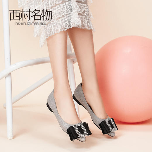 西村名物浅口单鞋女2020春季新款优雅蝴蝶结尖头舒适平底鞋12781 商品图2