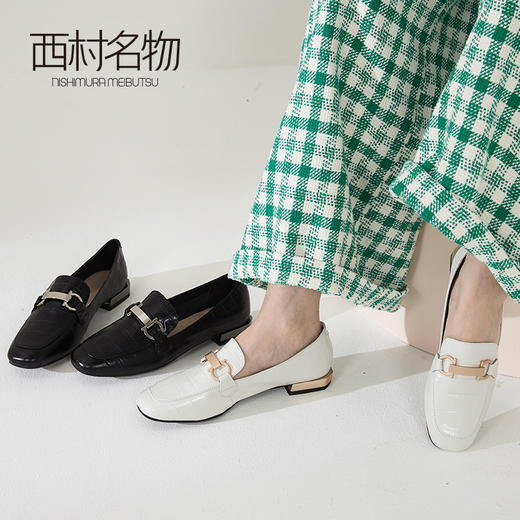 西村名物2020春款舒适方头复古马衔扣低跟平底乐福鞋女T20AM17891 商品图4