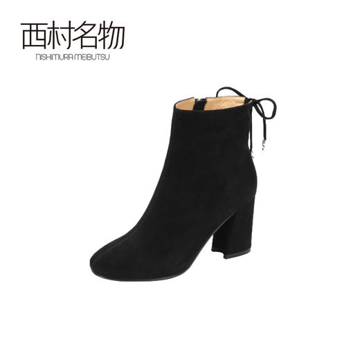 西村名物时装短靴女保暖毛毛中跟复古粗跟尖头2020春夏新款T284S43031 商品图1