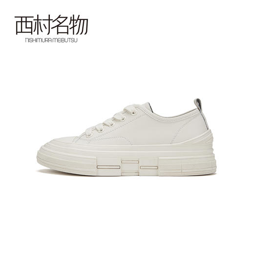 西村名物牛皮厚底运动休闲鞋女2020新绑带小白学生风贝壳鞋16271 商品图2