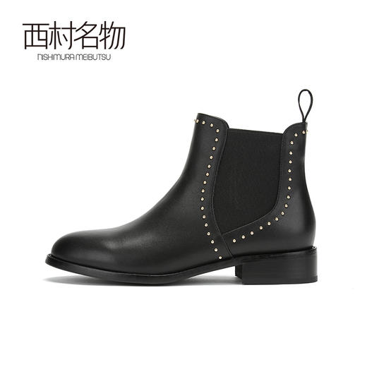 西村名物牛皮加绒切尔西靴2020冬季新款靴子女圆头铆钉短靴T29DS45021 商品图2