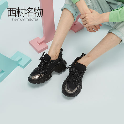 西村名物2020春季新品亮面厚底超火黑色老爹鞋女ins潮T20AM18981 商品图0