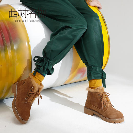 西村名物马丁靴女冬季新款加绒保暖短靴复古磨砂皮女鞋T284S44431 商品图0