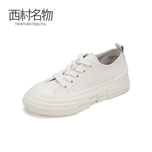 西村名物牛皮厚底运动休闲鞋女2020新绑带小白学生风贝壳鞋16271 商品图1