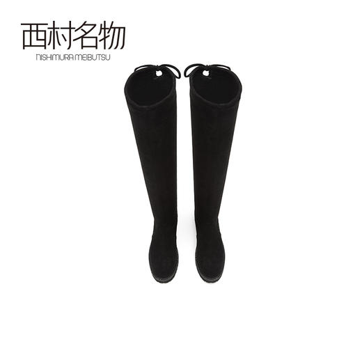 西村名物2020冬季新款黑色绒面长筒靴粗跟时尚靴子女T29DI43191 商品图3