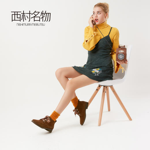西村名物春季款低跟短靴女英伦风低帮切尔西反绒面马丁靴子T274S42061 商品图3