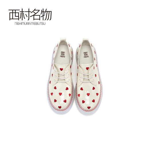 西村名物刺绣爱心小皮鞋 2020春夏新款 软漆皮厚底女低帮鞋13471 商品图3