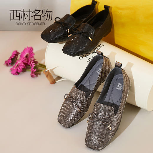 西村名物休闲低跟乐福鞋女一脚蹬秋季新款时尚水钻蝴蝶结T29CM32661 商品图3