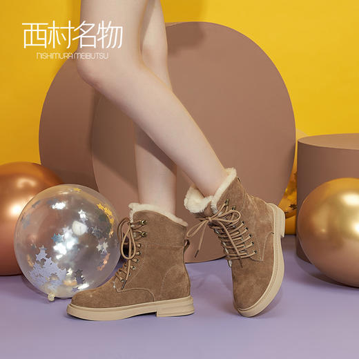 西村名物牛皮马丁靴羊毛绒里保暖靴子2020冬季新款加绒女靴T29DC44091 商品图1