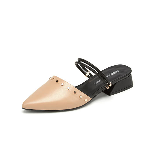 西村名物穆勒鞋女尖头真皮粗中跟包头韩版外穿2020夏季新款11831 商品图1