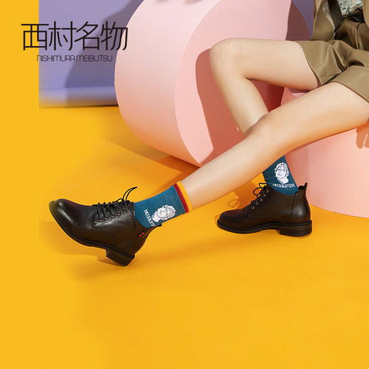 西村名物2020冬季新款低跟短靴女时尚系带圆头马丁靴T29DF41051 商品图0