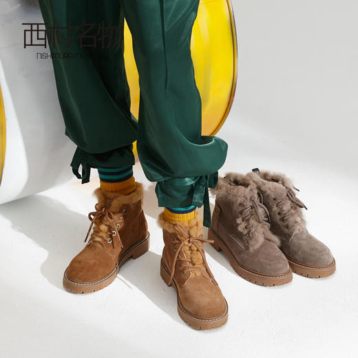西村名物马丁靴女冬季新款加绒保暖短靴复古磨砂皮女鞋T284S44431 商品图2