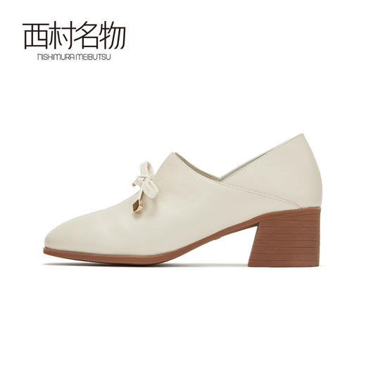 西村名物时尚休闲单鞋女2020春季新款纯色简约中跟小皮鞋30011 商品图3