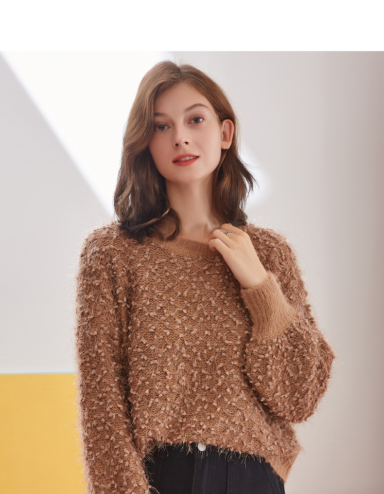 504612209诺曼琦2020年秋冬新款设计感女小众慵懒风圆领外穿宽松套头