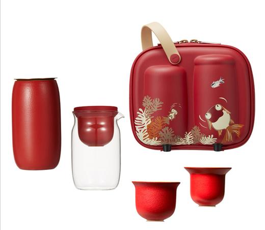 容月·随身装茶具四件套（珊瑚红） 商品图0