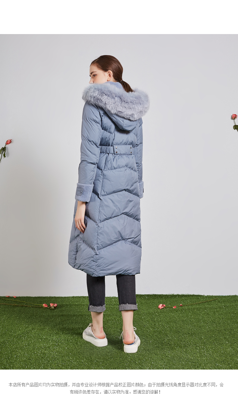 194535135诺曼琦羽绒服女白鸭绒中长款2020年新款狐狸毛毛领修身冬季