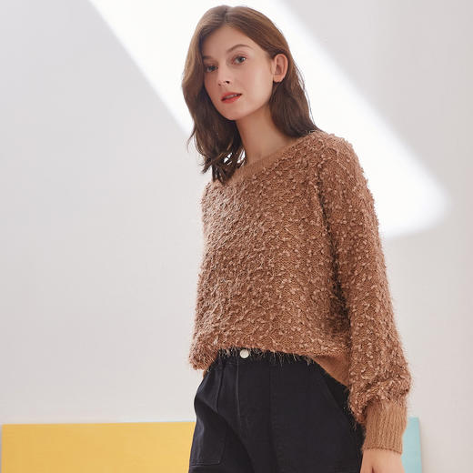 504612209诺曼琦2020年秋冬新款设计感女小众慵懒风圆领外穿宽松套头