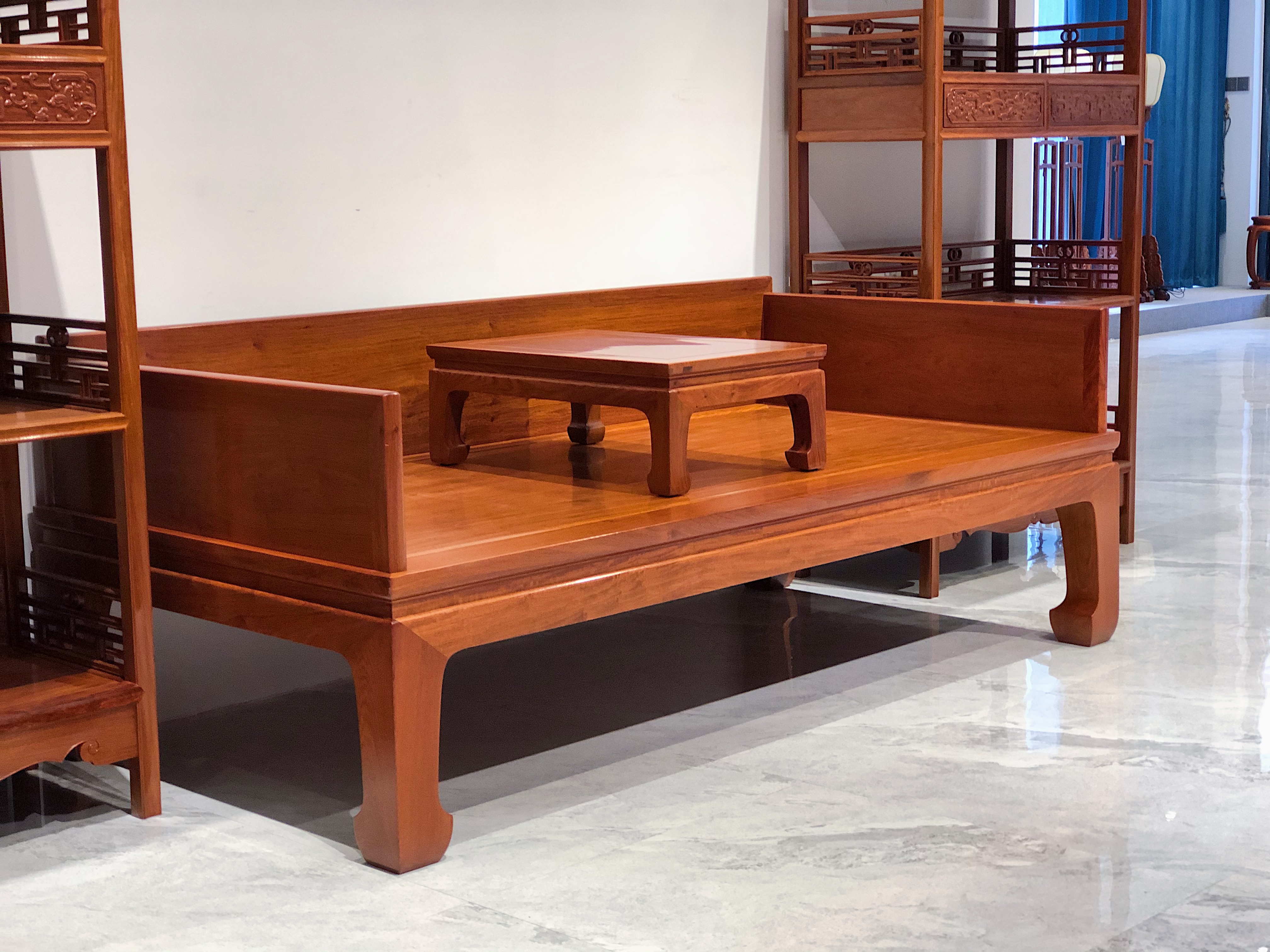 红桥红 家具严选 缅甸花梨(大果紫檀) 【直腿三围板罗汉床两件套】