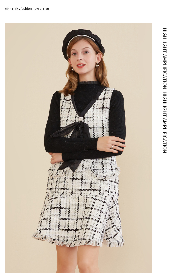 504322126诺曼琦女装新款2020爆款格子无袖气质法式小香风背心连衣裙