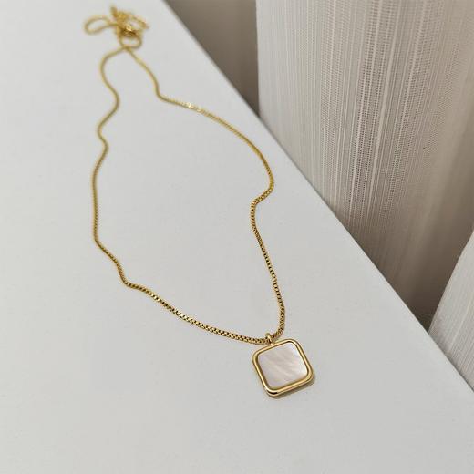 天然贝母丨柔润光泽方形元素天然贝母项链#PA2158 商品图2