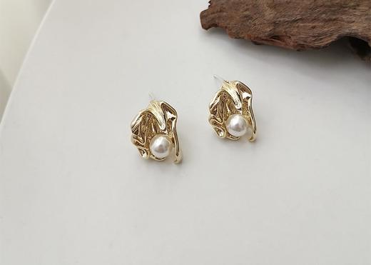 搭配利器丨珍珠﹢哑金复古花耳饰#PA2159 商品图0
