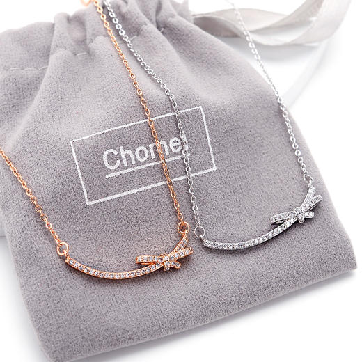 Chomel微笑蝴蝶结纯银项链女锁骨链百搭简约时尚七夕情人节 商品图3