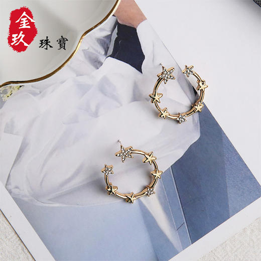 S925银针圆环星星锆石耳钉 商品图3
