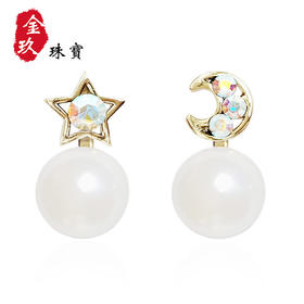 s925银针星月珍珠耳钉